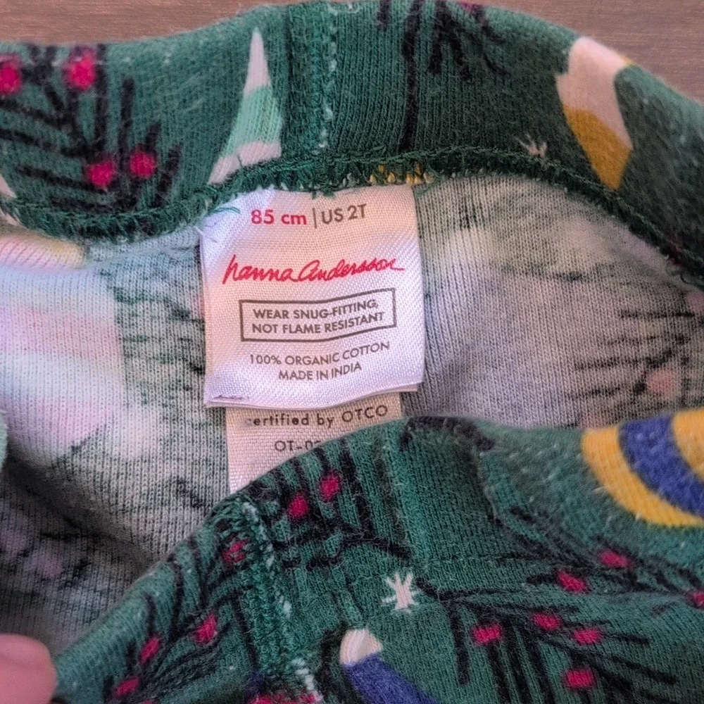 Hanna Andersson 2T Green Ornament Print Long Johns